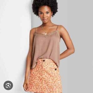 Wild Fable Pink Lace Trim Cropped Relaxed Fit Cami Top Medium Y2K‎ Coquette